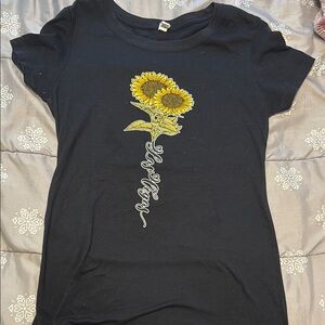 Yellow Sunflower Graphic Black Fitted Tee